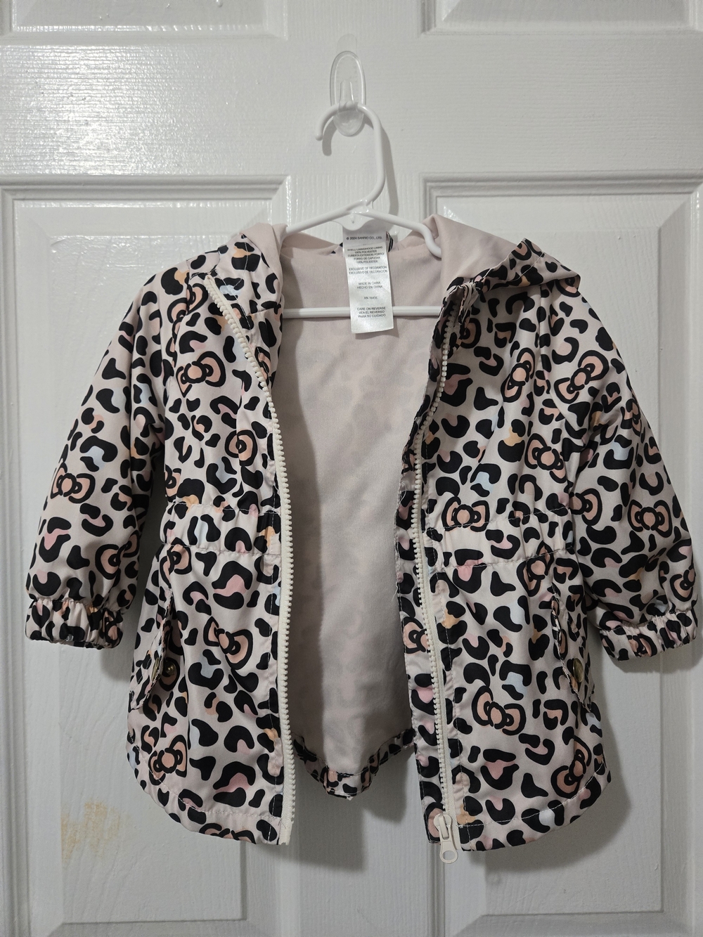 Hello Kitty Pink & Black Leopard-Print Hooded Raincoat